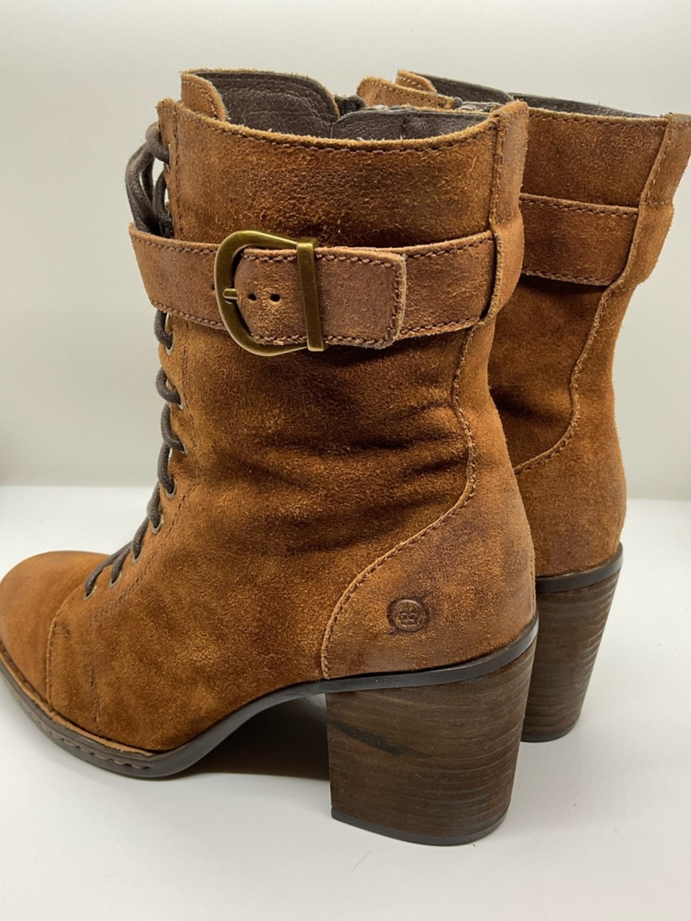 BORN "Cass" Rust Brown Suede block heel lace up & zipper Boots Womens Sz 7M - Picture 5 of 11